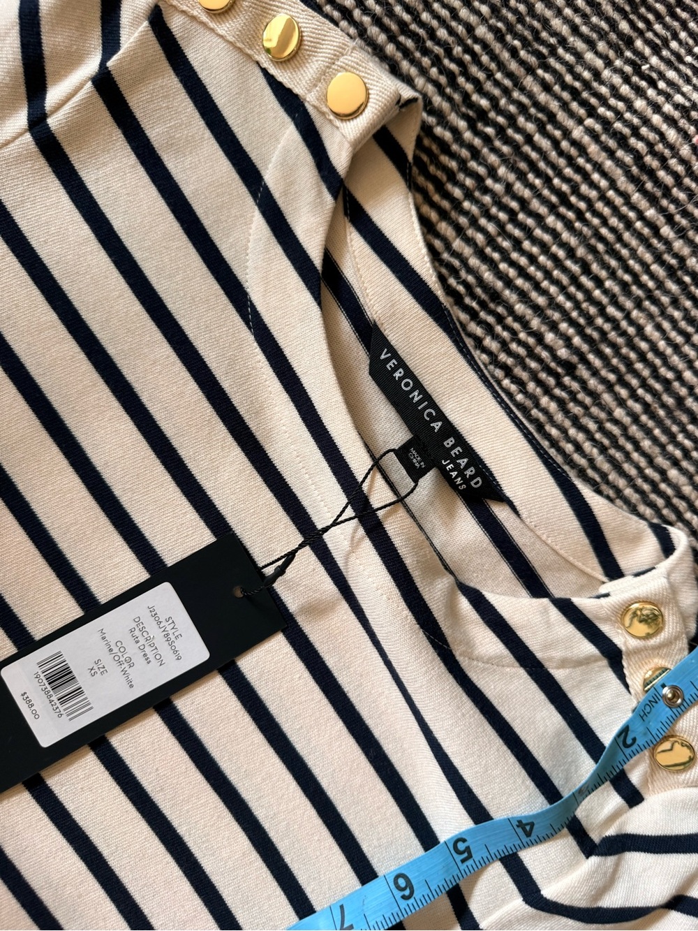 Veronica Beard 'Ruta' mini-dress Striped Button-Shoulder Tunic Marine Navy/Cream - Picture 10 of 12